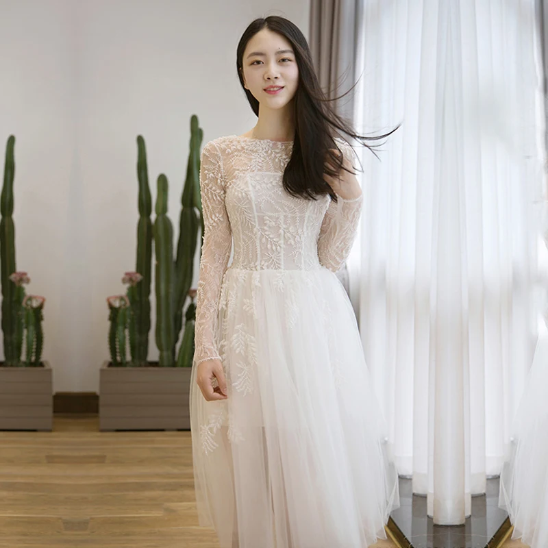 Женское Короткое свадебное платье MOON MODA кружевное пляжное трапеция до колен с
