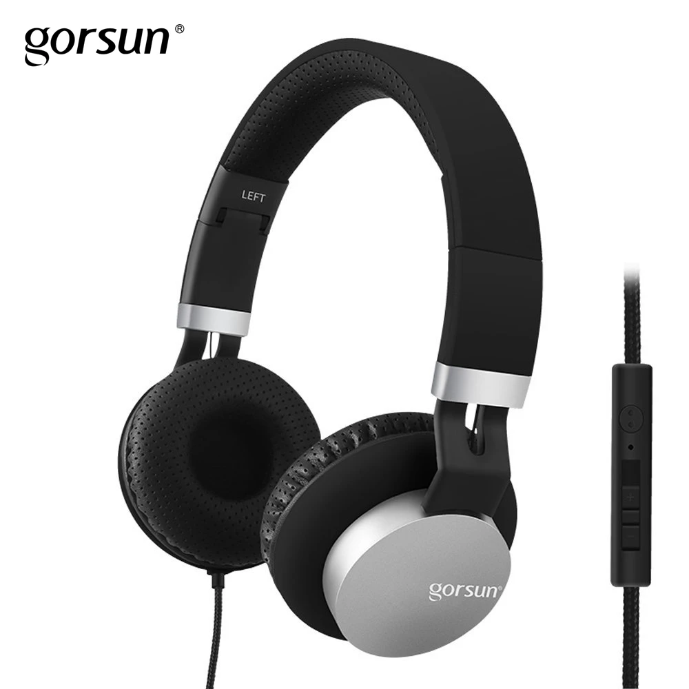 Наушники на ухо Gorsun GS789 Регулируемое оголовье с встроенным микрофоном и регулятором громкости для смартфонов iPhone ПК Xiaomi - Цвет: Black