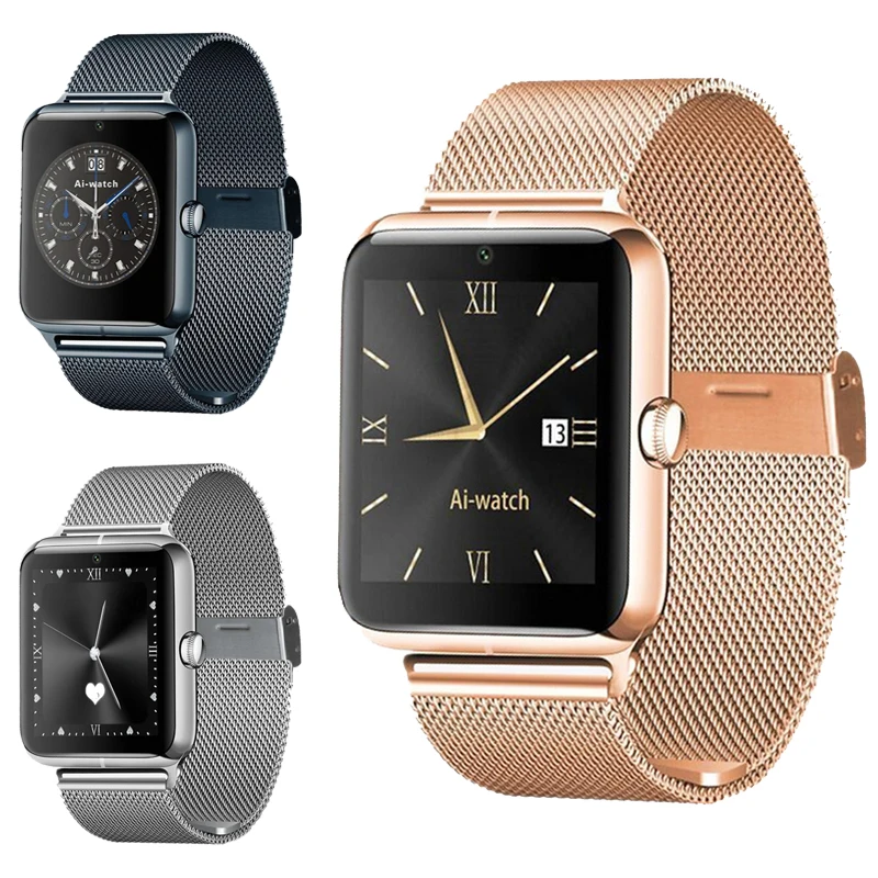 Смарт часы с поддержкой sim карты TF камера шагомер мужские стальные ремни наручные