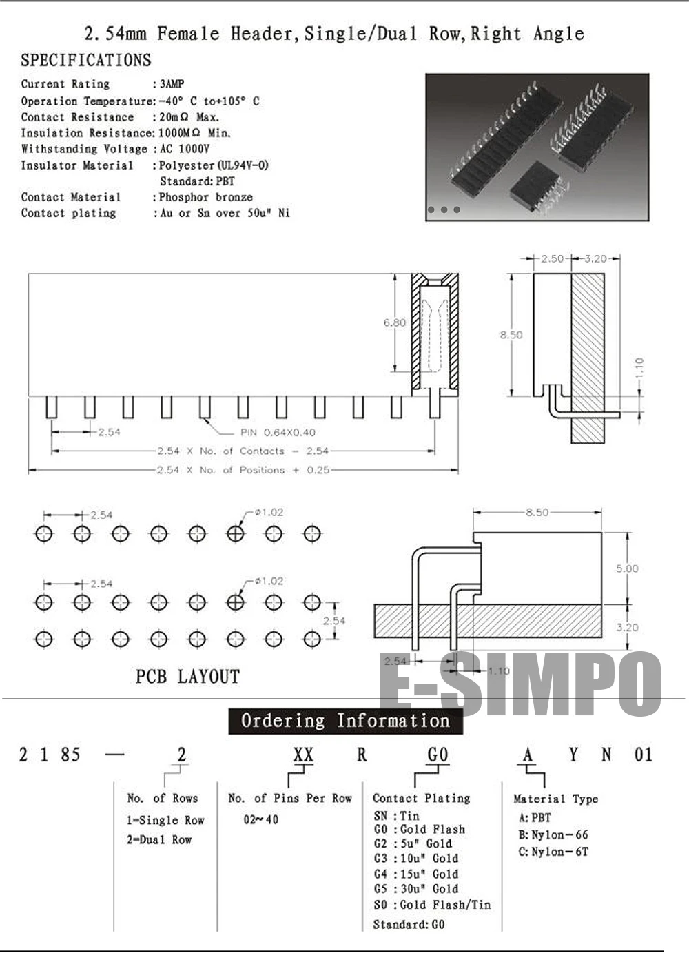 50 шт. 2 54 мм правый угол наружный коллектор 90D однорядные 0 1 &quotRA PCB женский штыревой