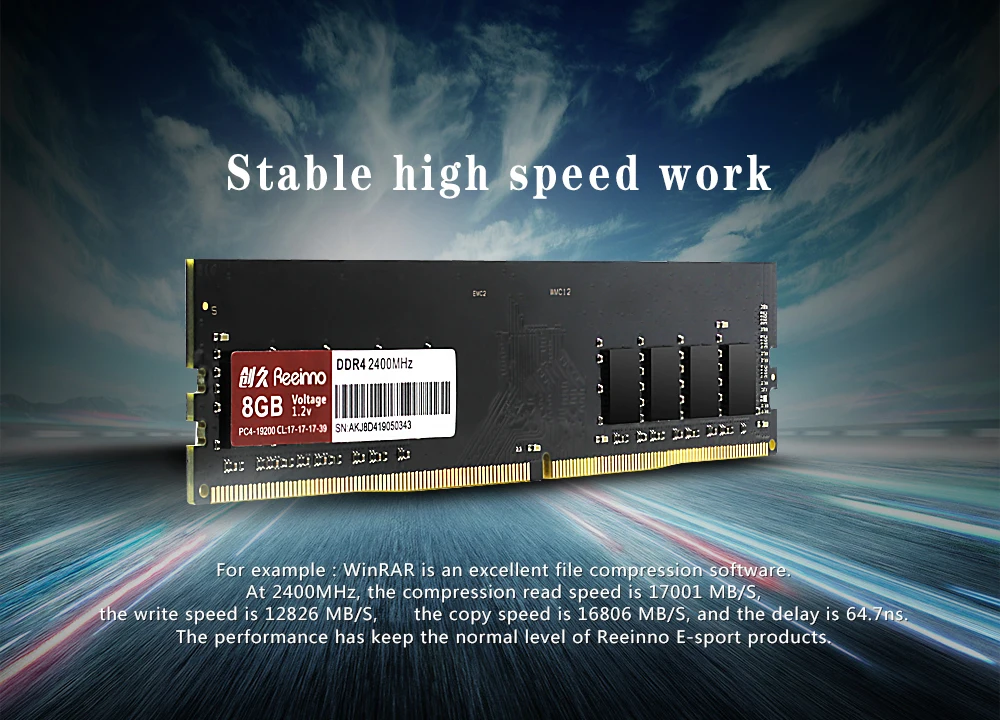 Reeinno оперативной памяти DDR4, объемом памяти 4 ГБ/8 ГБ 2400 МГц 1,2 V 288pin PC4-19200 17-17-17-39 CL = 17 Интерфейс высокоскоростной Одиночный модуль оперативной памяти DIMM fordesktop
