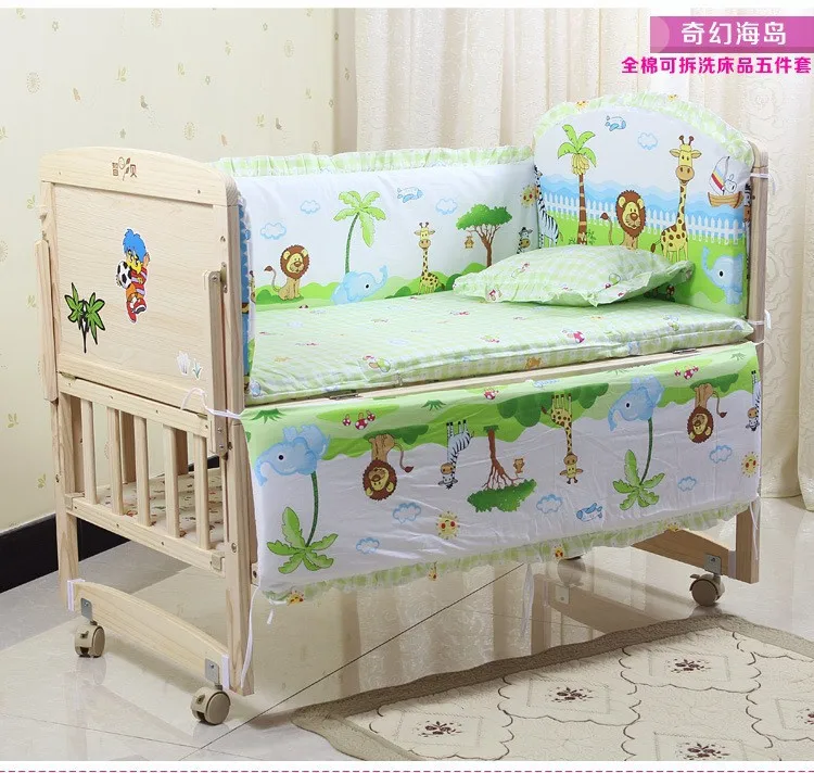 Promotion! 6PCS Baby Bedclothes For Cribs and Cot Set Bedding kit de berço (3bumpers+matress+pillow+duvet) | Мать и ребенок