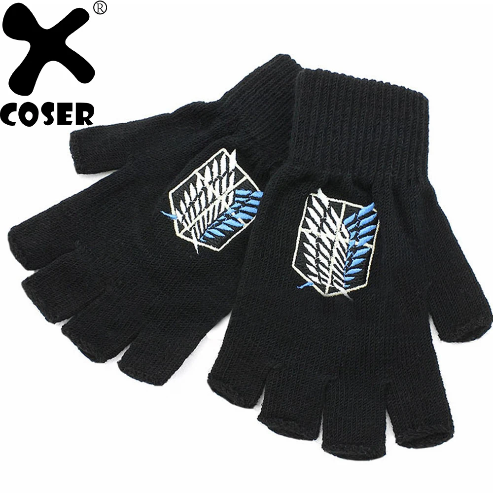 XCOSER Attack On Titan Survey Corps реквизит для косплея аниме черные шерстяные перчатки с
