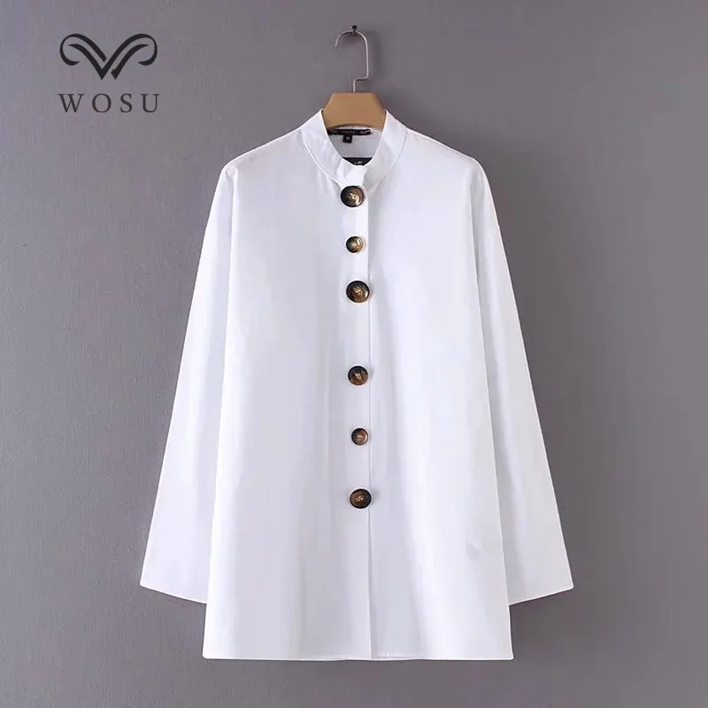 * WOSU Европейский Стиль Мода Воротник Кнопка рубашка блузка длинные футболки с