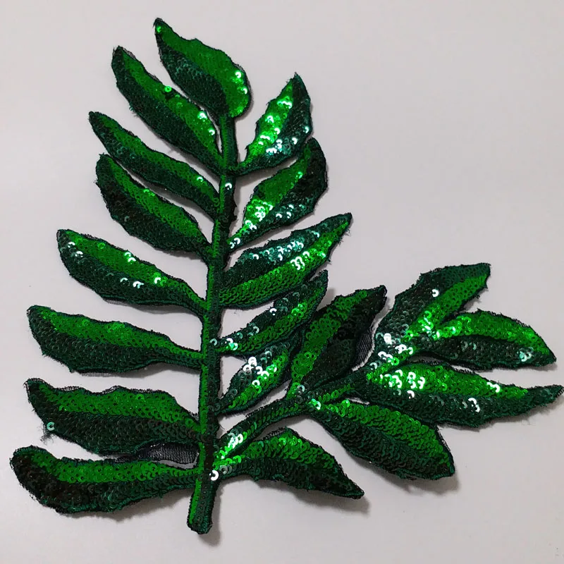 Модные Зеленые листья блёстки патчи для одежды вышивка листьями Железо на патч