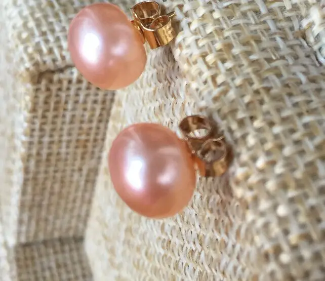 Огромная пара сережек с жемчугом из розового и золотистого жемчуга Размер 9-10 мм