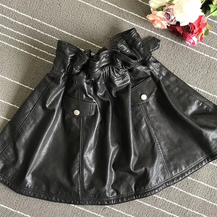 Короткая юбка из овчины, натуральная кожа,, модная женская короткая дизайнерская приталенная юбка трапециевидной формы черного цвета