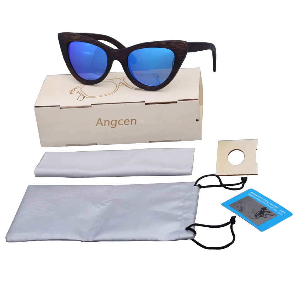 Angcen кошачий глаз деревянные Солнцезащитные очки женские поляризованные линзы