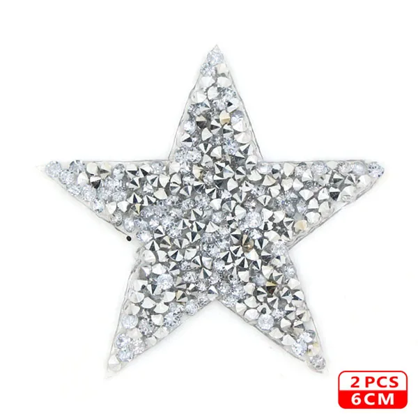 6cm Sliver 2pcs Стразы со звездами, смешанные размеры, нашивки, нашивки с вышивкой, термо-Стикеры для одежды, 5 видов цветов, блестки, нашивки для одежды, сделай сам - Цвет: 6cm Sliver 2pcs