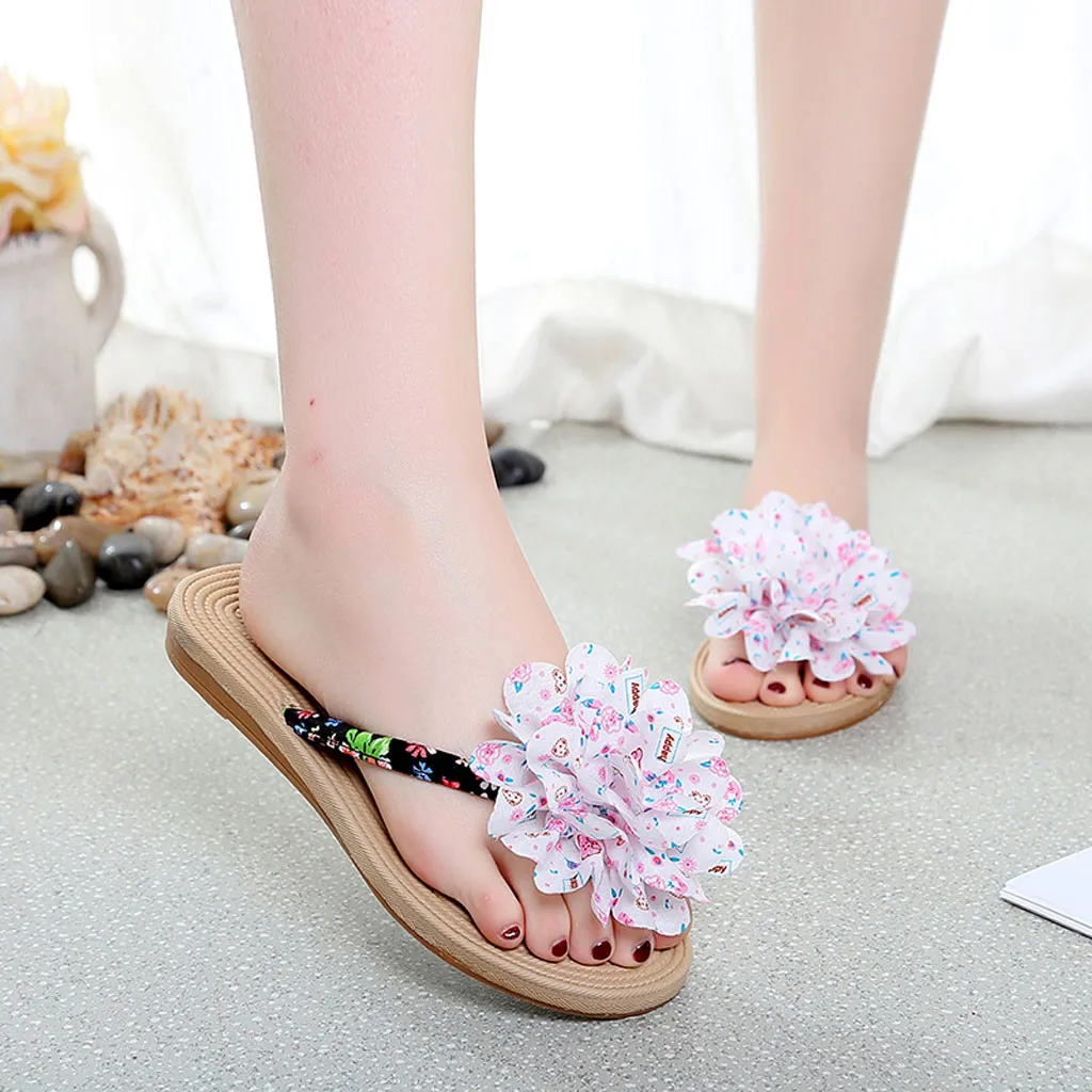 Шлепанцы женские в этническом стиле пляжные сандалии на плоской подошве с