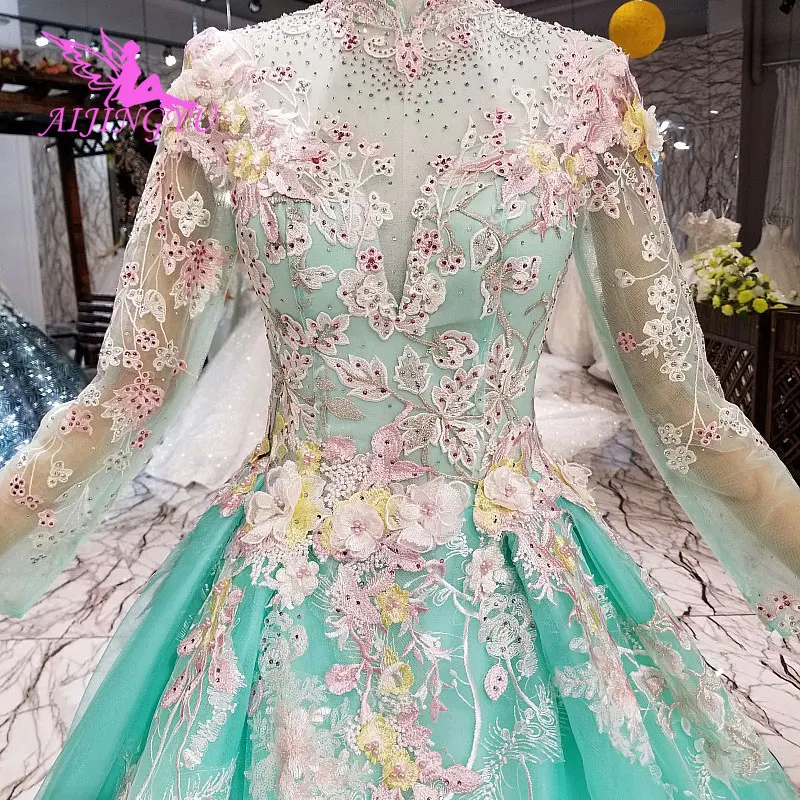 

AIJINGYU Satin Wedding Dress engagement Gowns Bridal With Sleeves Romantic Love Tulle Sexy Illusion Gown Wedding Lace Top