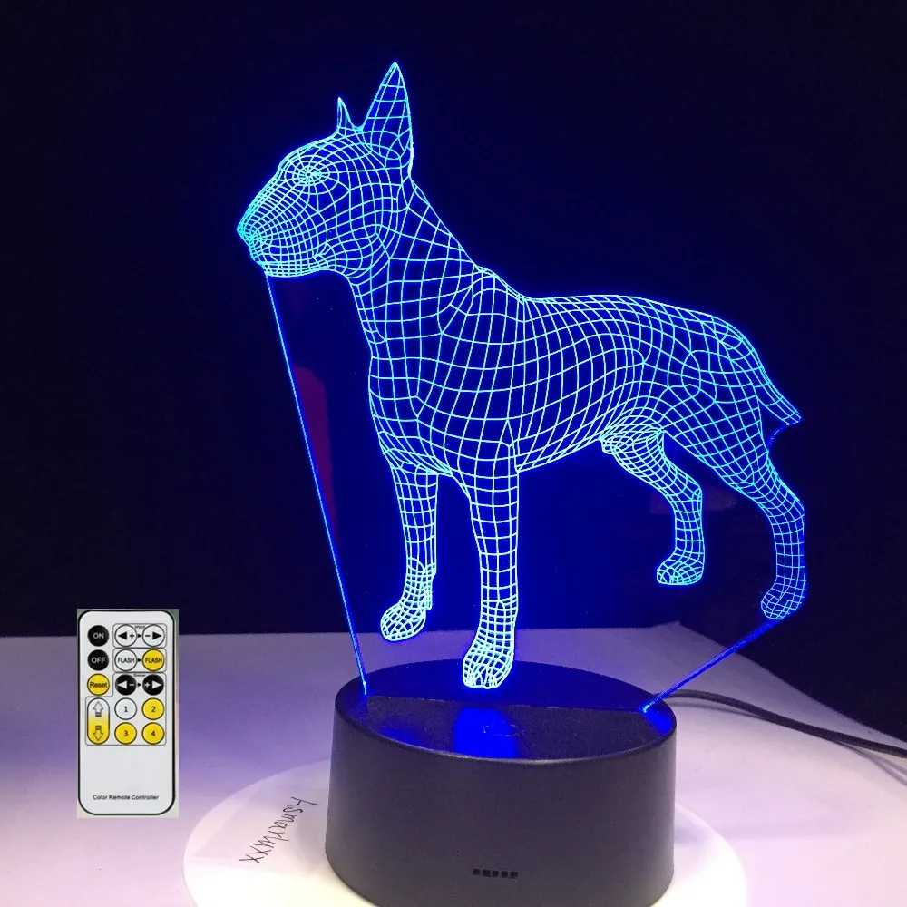 3d лампа в виде собаки Бультерьера 7 цветов USB ночник светодиодные лампы для детей