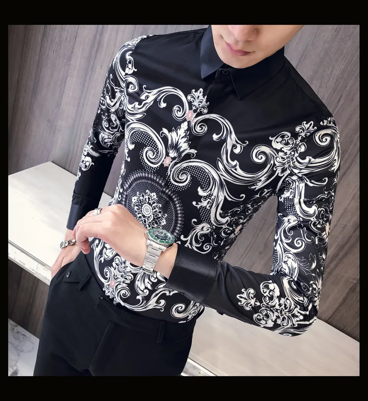 Черный рубашка Для мужчин Slim Fit с длинным рукавом Camisa Masculina Chemise Homme социальных Для мужчин клуб выпускного вечера брендовая смокинг рубашки