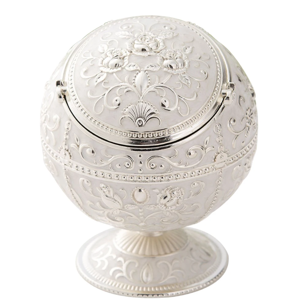 Vintage Zinc Alloy Flower Pattern Globe Cigarette Ashtray with Lid Home Decor Household Ashtrays | Дом и сад