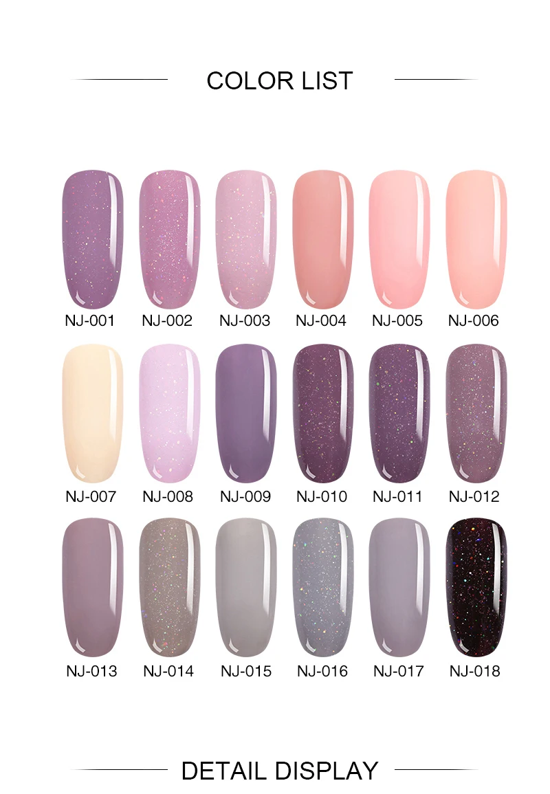 NEE JOLIE 18 Colors Shimmer Nail Polish Pure Nail Color Pink Purple Gray Series Glimmer Fast Dry Nail Art Varnish 3.5ml