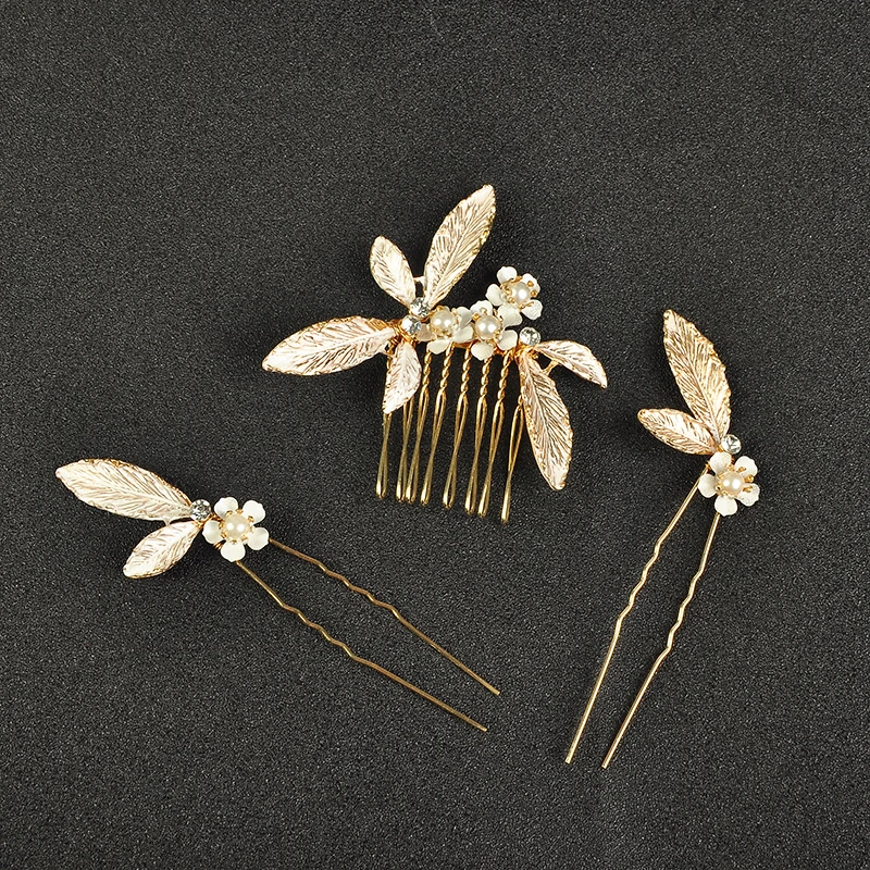 3 шт. золотые заколки для волос и расчески свадебные украшения аксессуары