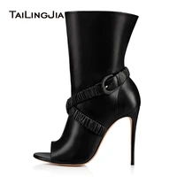 hot peep toe fashion black summer ankle boots high heel women shoes spring shoes with buckle thin heels wholesale free shipping