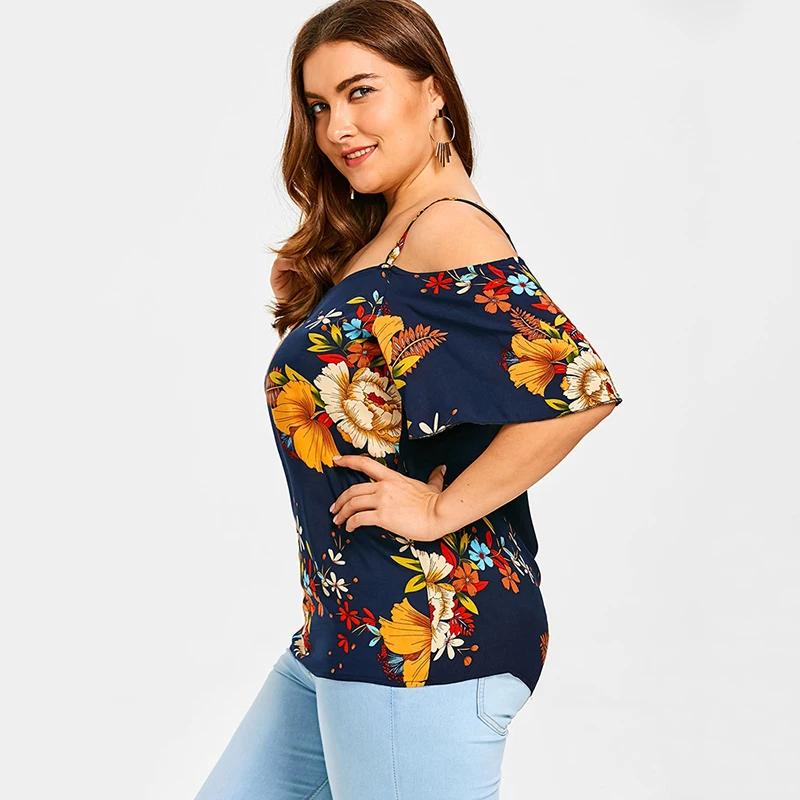 Plusmiss плюс Размеры 5XL Сексуальная с плеча цветочным принтом Boho блузки женские