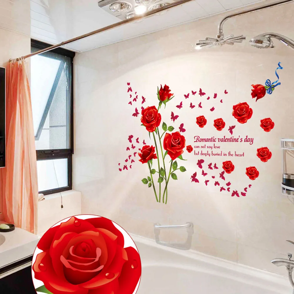 Романтическая красная роза Настенная Наклейка фон домашний декор DIY живопись