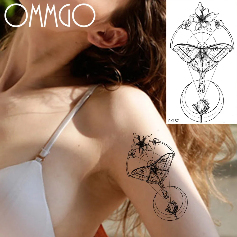 OMMGO геометрические луна цветок временные татуировки для женщин стикер Круглый