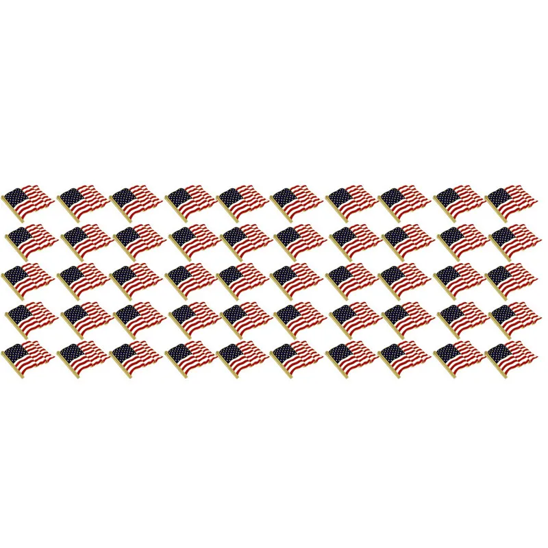 50pcs 1-100 шт. значок на лацкан с американским флагом США, значок на шляпу, значок мини-броши на булавке, модные аксессуары в полоску со звездами, простой#010 - Окраска металла: 50pcs