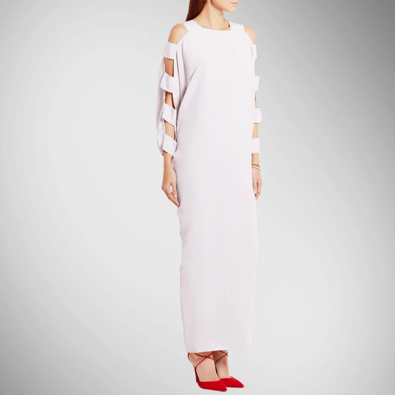 Vestidos размера плюс, новинка, Настоящее натуральное прямое однотонное короткое длинное платье длиной до щиколотки с поясом, Осеннее Брендовое платье с рукавами - Цвет: white