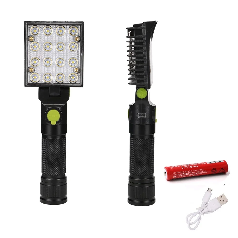 Портативный 4 режима 16LED фонарик USB Перезаряжаемый рабочий свет Магнитный Lanterna подвесной крючок лампа для наружного палатки кемпинга