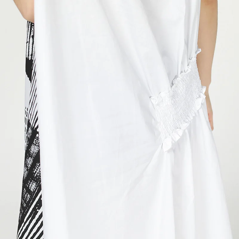 LANMREM 2020 New Summer Fashion Women Clothes Round Neck Sleeveless Printed Inks Asymmetrical Cotton Dress WG90001 vintage | Женская