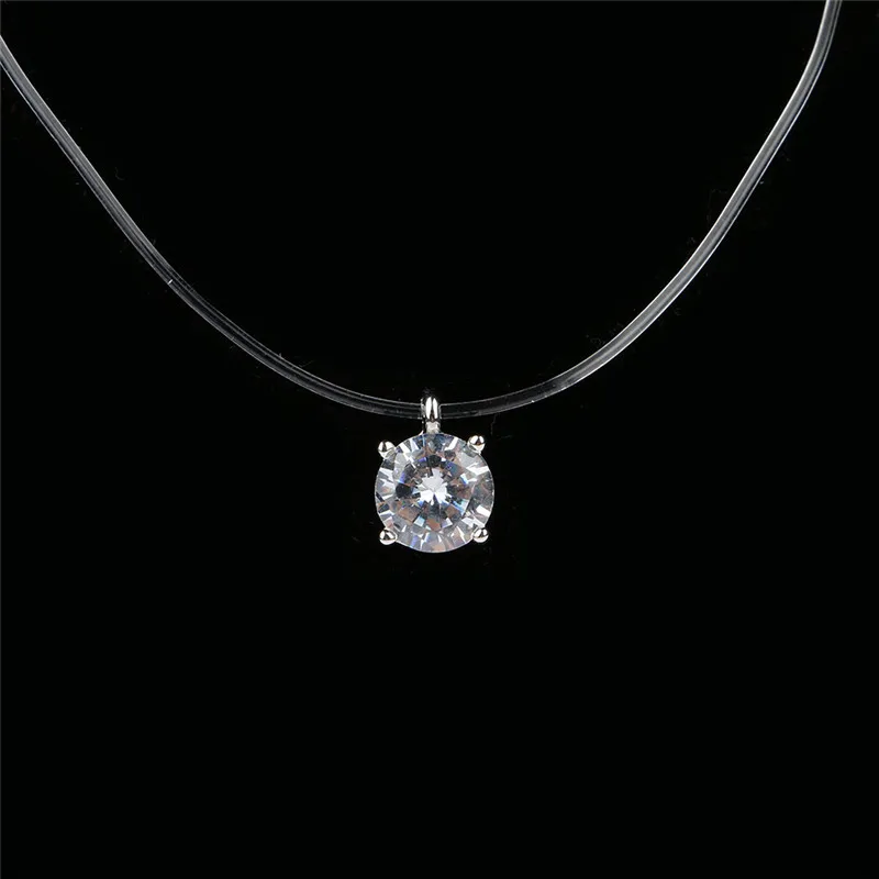 Elegant Floating Illusion Silver Clavicle Zircon Pendant Necklace Invisible Line | Украшения и аксессуары