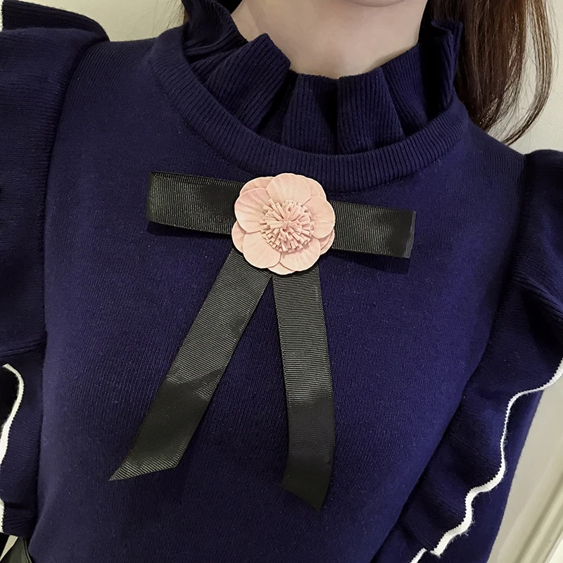 Zarachiel Harajuku сладкий Воланы лук Аппликации для женщин Зимний свитер с длинным рукавом Вязание пуловеры Pull Femme джемпер топы для девочек