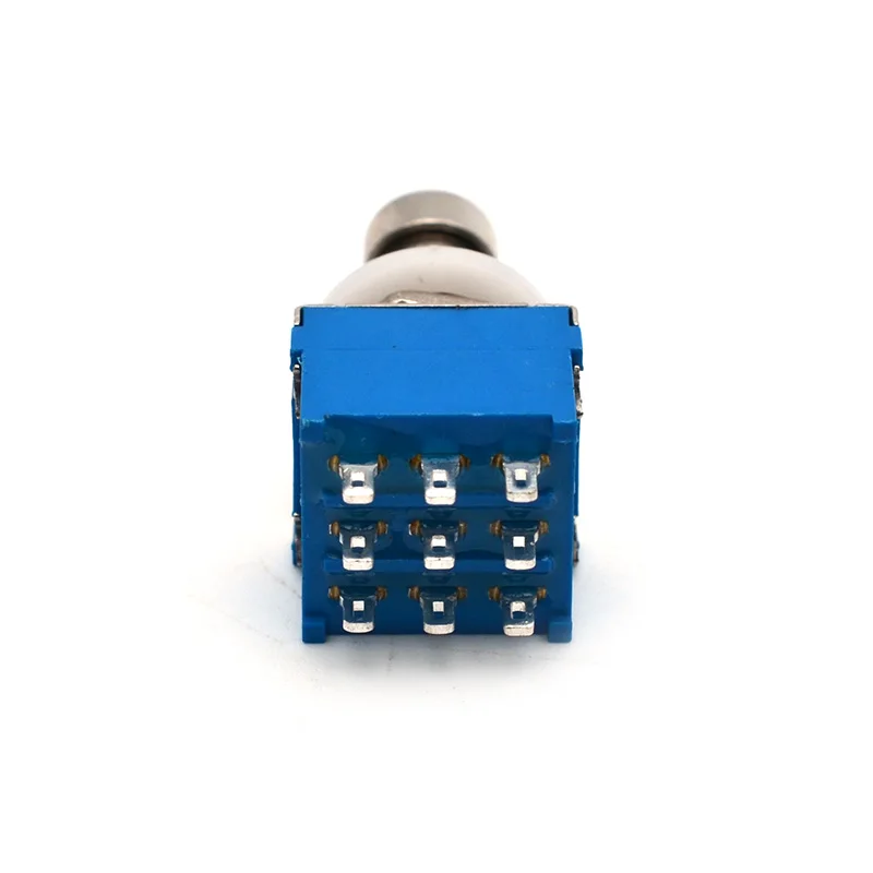 

12Pcs Guitar Pedal Button Switch 3PDT 9-Pin Stomp foot pedal bypass switch guitar effects True Bypass Blue with Silver