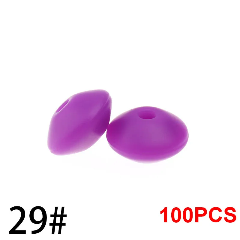 29 Lavender 12 мм, 100 шт, детский прорезыватель, жемчужные силиконовые бусины, чечевица, BPA бесплатно, для детей, прорезыватель, ожерелье, браслет, сделай сам, очаровательные игрушки для кормления, уход - Цвет: 29 Lavender