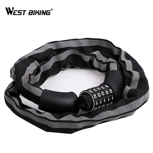 Reflective Lock WEST BIKING высокопрочный замок для длинной велосипедной цепи, кодовый пароль, защитный замок, велосипедные аксессуары, Противоугонный замок для мотоцикла и велосипеда - Color: Reflective Lock