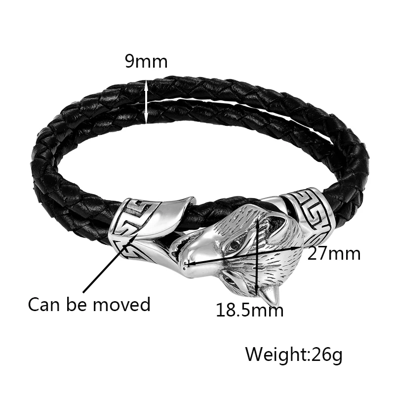 Мужские Двойные плетеные браслеты из настоящей кожи титановой стали с волчьей