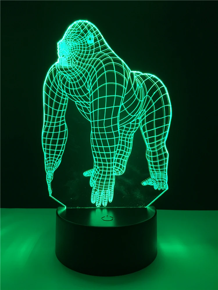3D иллюзия Orang Gorilla Chimpanzee Хэллоуин оптическая LED USB красочная настольная ночник