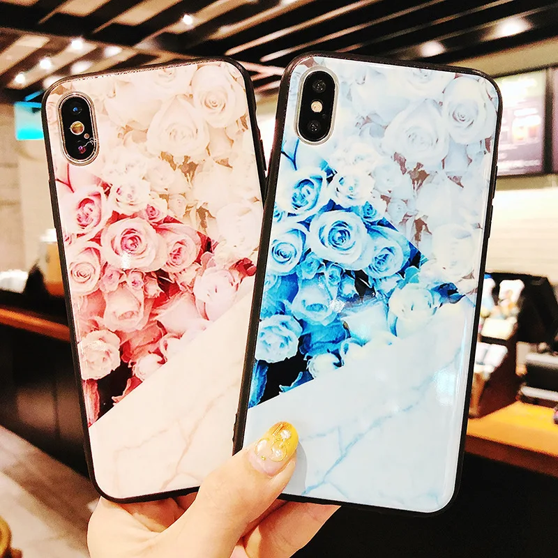 Красочные цветы мрамор чехол для телефона iPhone 6 6S 7 8 Plus X Глянцевая Цветочная Роза