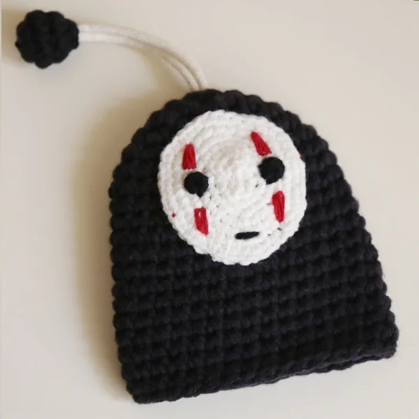black no face man Мультфильм анимация ручной работы милый Шерстяной Вязание выдвижной ключ сумка креативный подарочный набор защитный чехол для ключа - Цвет: black no face man