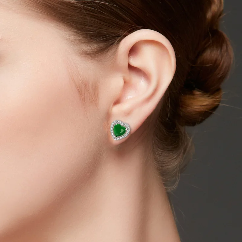 

OMHXZJ Wholesale European Fashion Woman Girl Party Wedding Gift Heart Chalcedony Zircon S925 Sterling Silver Stud Earrings EA174