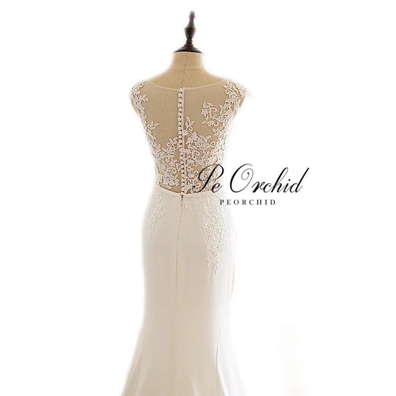 Свадебное платье с аппликацией Орхидея кружевное Русалочка винтажное пляжное