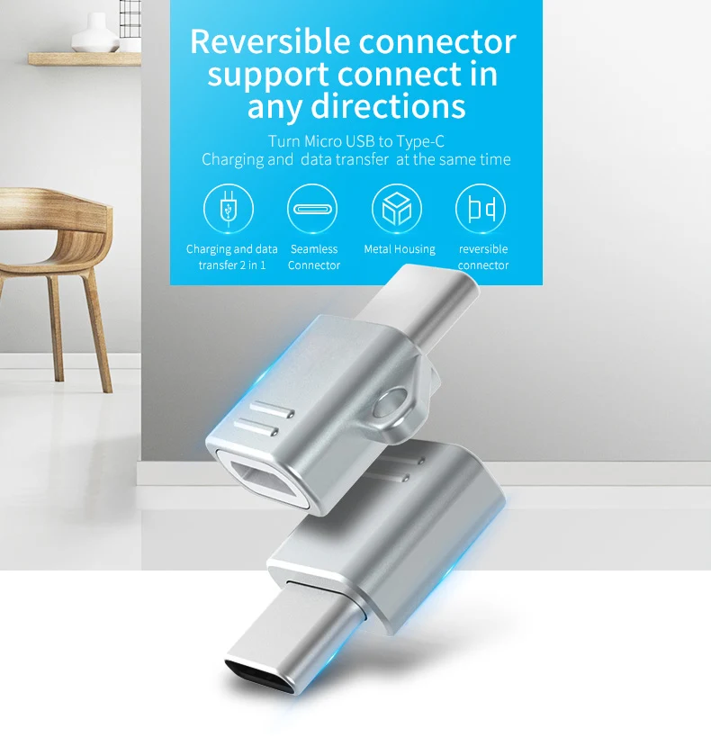 Адаптер USB type C Серебряный usb c штекер Micro USB Femail OTG конвертер для устройств с интерфейсом type C