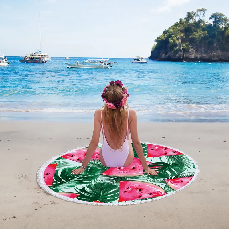 Круглое пляжное полотенце из микрофибры с принтом в виде единорога фламинго и