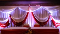 10ft x 20ft white wedding backdrop with hot red swagsstage curtain wedding props