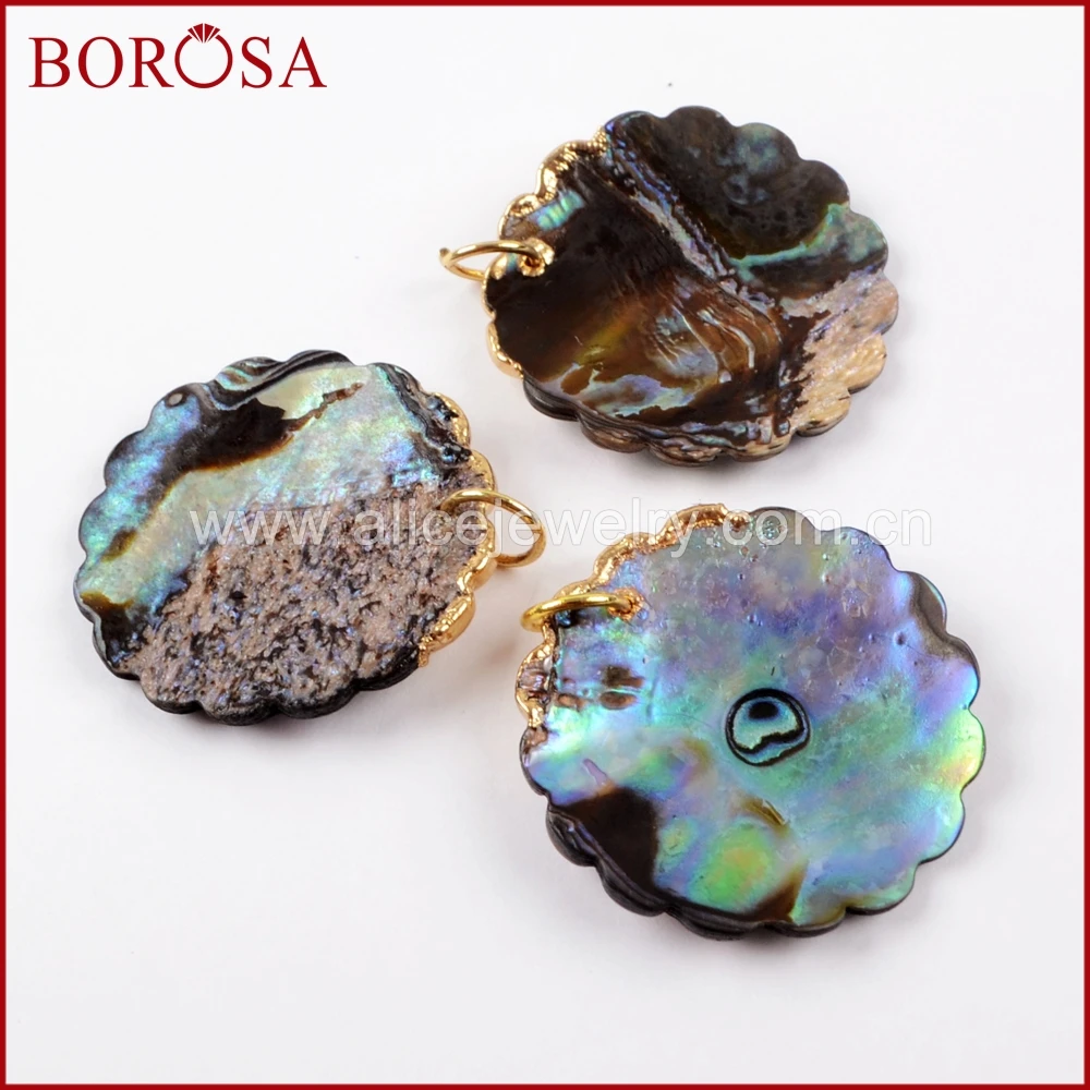 Десять золотых круглых цветочных образных природных подвесок из раковины абалона BOROSA для создания сережек/ожерелий женщин (модель G1638).