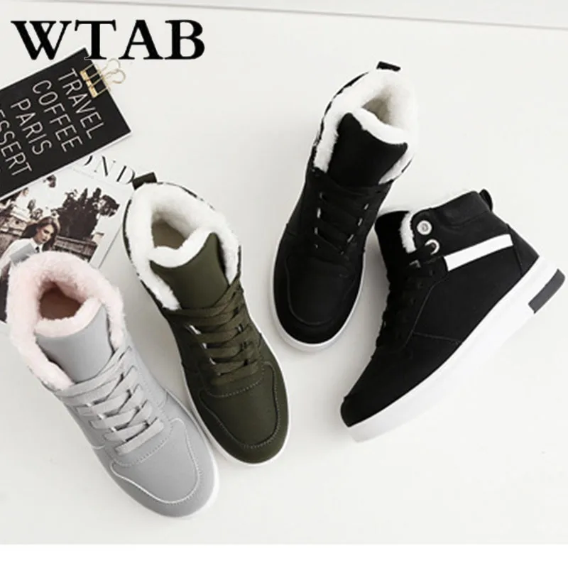 WTAB 2018 women boots warm autumn and winter shoes woman pu lace up plush Snow Boots casual female Slip ladies femme | Обувь