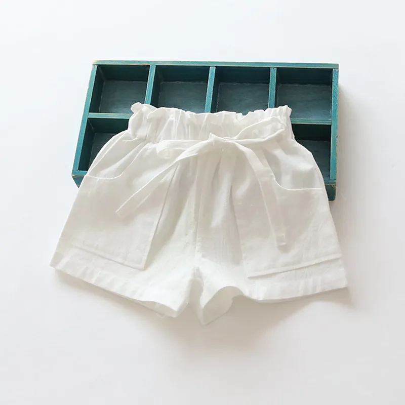 Однотонные льняные шорты с высокой талией для девочек одежда лидер продаж 2019