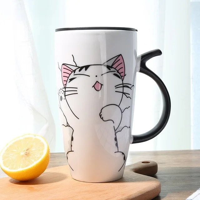 Милый Кот керамика кофейные чашки + кружки креативная посуда чайная чашка модные