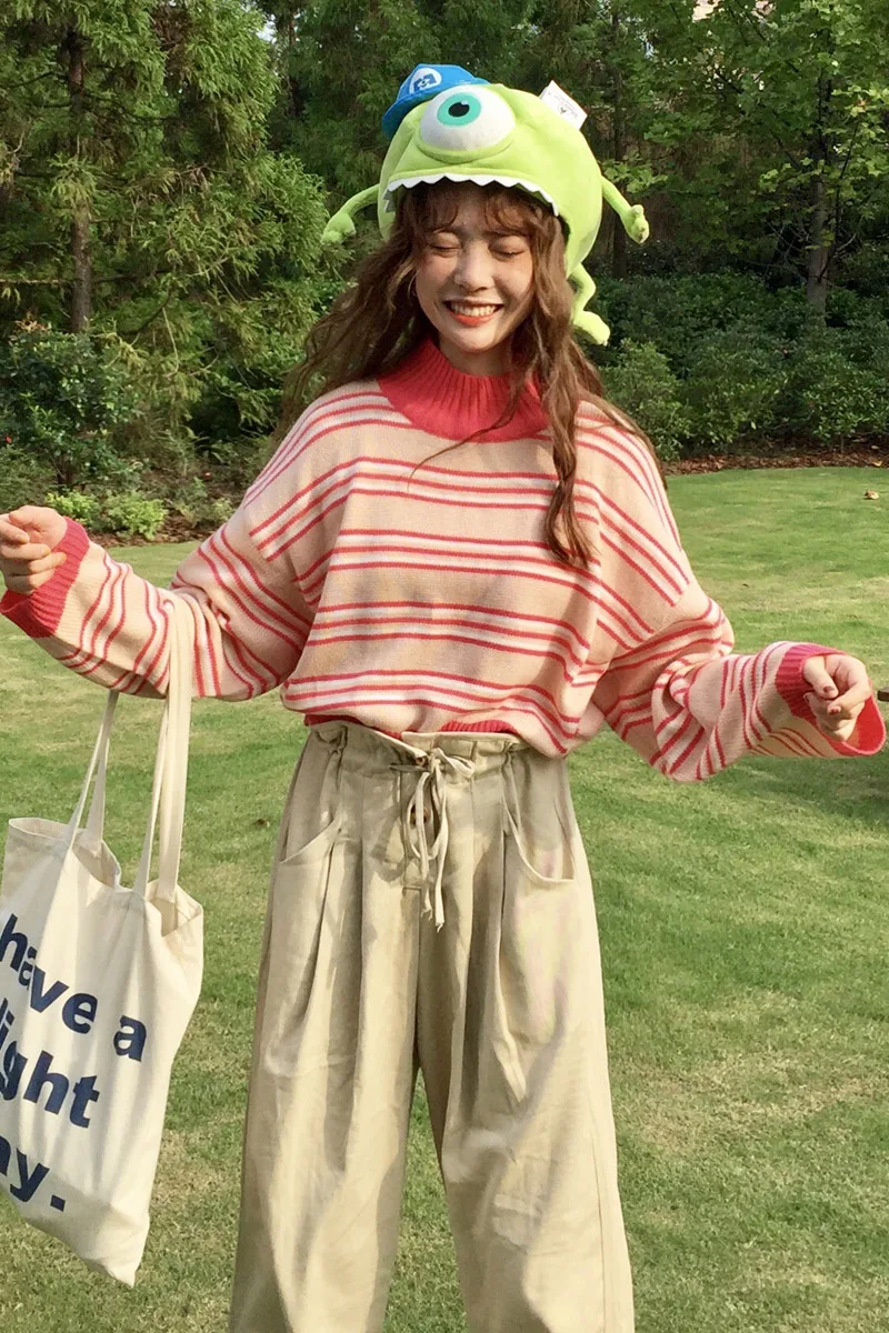 Женский винтажный свитер в Корейском стиле Harajukuwild свободный японском Ulzzang Kawaii