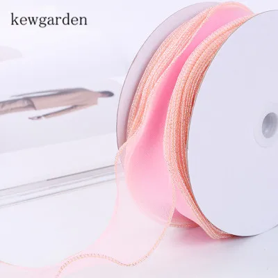 Kewgarden DIY бант ленты из вуали " 50 мм Золотой Край органзы ленты вручную изготовленная лента аксессуары Riband 25 ярдов - Цвет: Светло-розовый