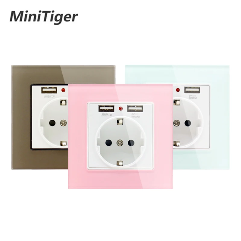Розетка настенная Minitiger 2 USB порта 1 А 16 А|Электрические розетки| |