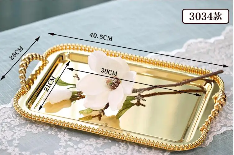 style 2 gold Роскошный Европейский прямоугольный Золотой/посеребренный пищевой контейнер поднос сервировочный декоративный поднос для еды домашнее украшение FT003 - Цвет: style 2 gold